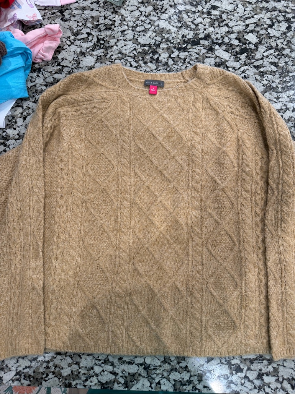 Vince Camuto Camel Cable-Knit Crewneck Sweater